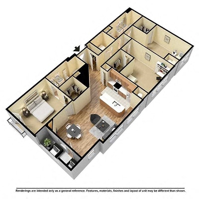 Floor plan for 3 beds, 2 baths, 1742 sqft